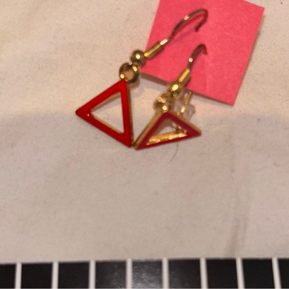 Neiman Marcus Red and Gold Geometric Earrings - Picture 1 of 2